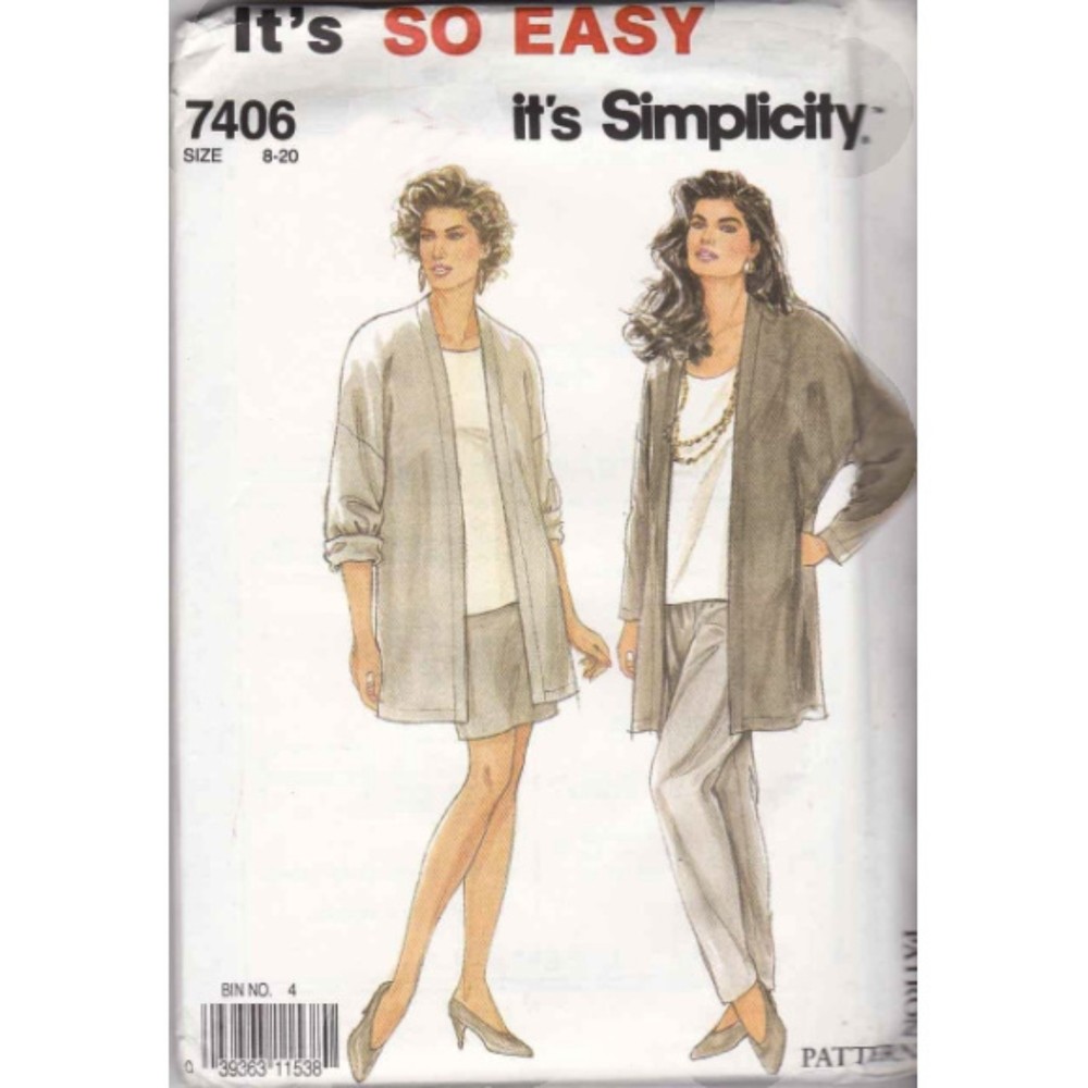Vintage ©1990 Simplicity 7406 Pattern - Pull-on Unlined Jacket, Skirt & Pants